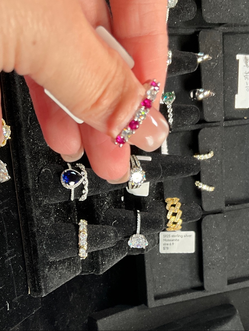 Sterling Silver Pink & Clear Multi-Stone Band Ring